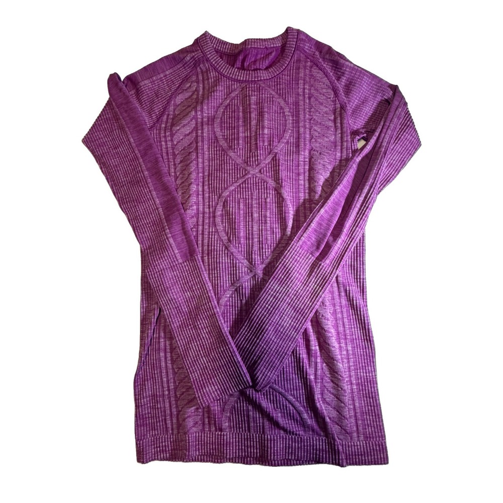 Lululemon Rest Less Pullover Womens 4 Purple Cable Knit Seamless Thumb holes